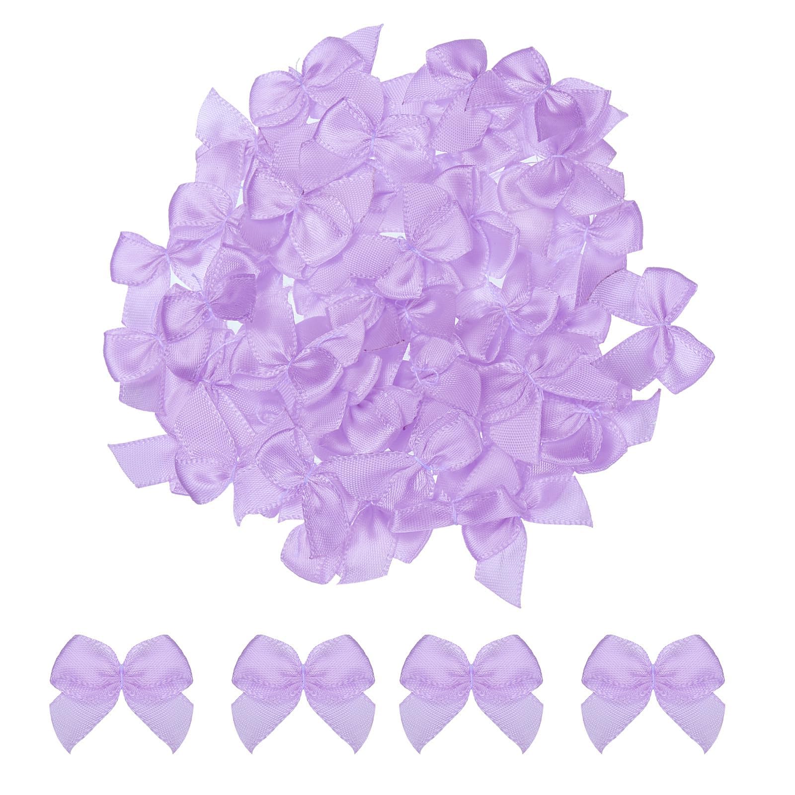 TA-VIGOR 50pcs 1 Inch Mini Satin Ribbon Bows, Fabric Flower Embellishments Gift Wrapping Bow Ribbon for DIY Crafts, Wedding, Hair Clips, Gift Decoration, Sewing Appliques, Purple