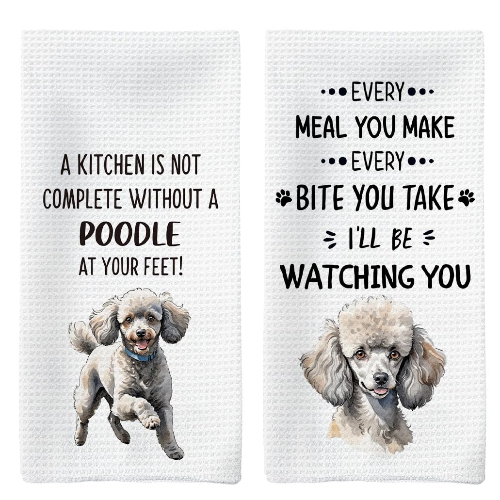 Tzhim Poodle Gifts Kitchen Towels Set of 2, Poodle Gifts for Women, Poodle Mom Gifts, Poodle Dog Dish Towels Tea Towels for Kitchen, Poodle Dog Hand Towels, Dog Kitchen Bathroom Decor, 16x24inch โ image 1