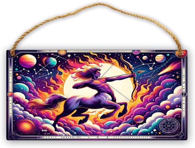 Sagittarius Zodiac Vintage Wooden sign Wall Art,Cosmic Centaur Archer Home Decor Hanging Signs,Astrological Star Sign Retro Poster,Indoor Outdoor Wall decor,for Astrology Enthusiasts 6x12inch