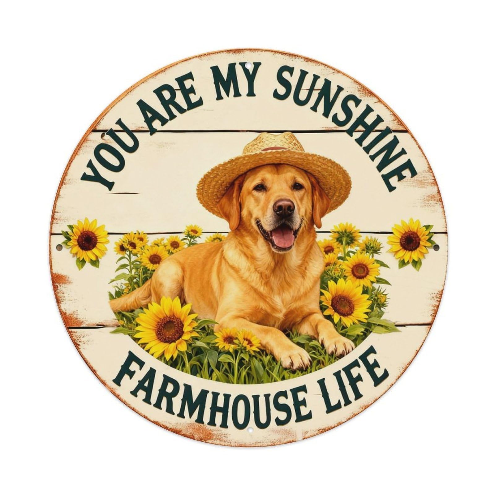 Sunflower Farm Dog Retro Round Sign Metal Tin Sign Plaque