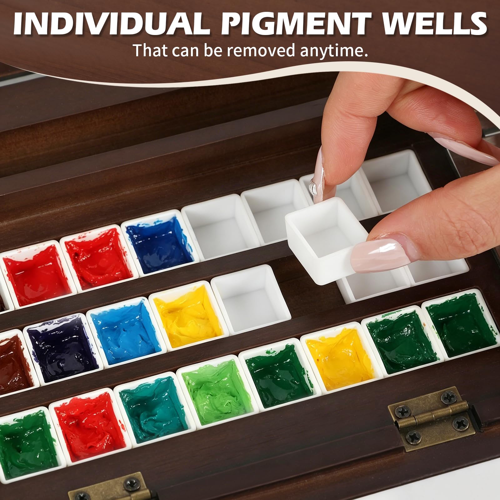 Ensemble de palettes d'aquarelle en bois, boîte de palette d'aquarelle portable de voyage pliable pour peinture en plein air et peinture en studio