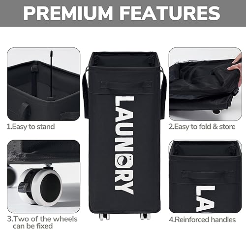 Miniatura 56 de Goodpick Laundry Baskets with Wheels and Handle, 2-Pack 75L Collapsible Laundry Baskets, Clothes Laundry Basket with Removable Wash Bags for Corner