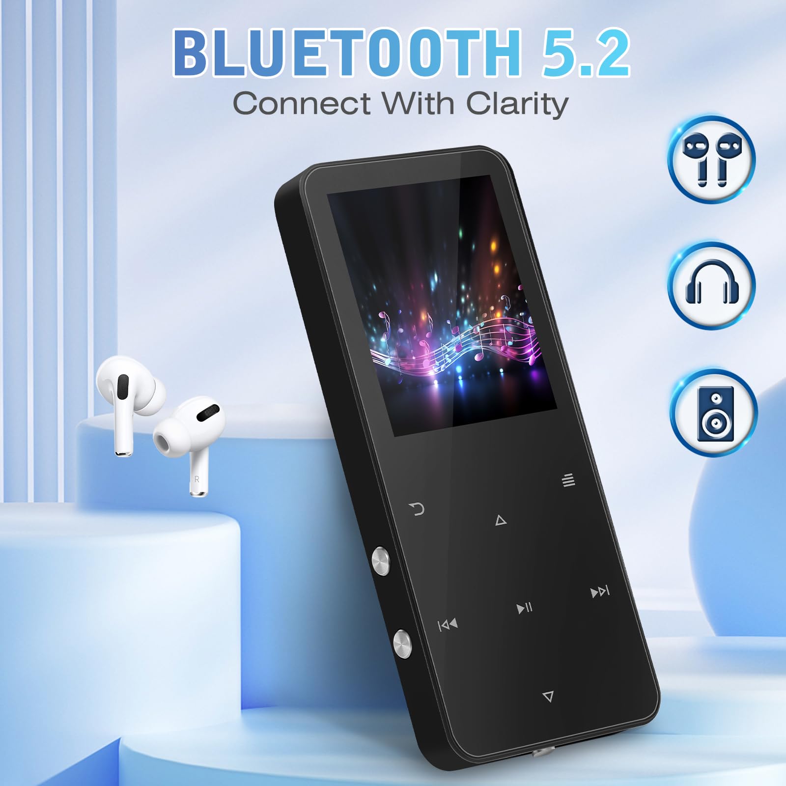 MP3 Player 32GB, MP3-MP4-Player mit Bluetooth 5.2, M15 Musik-Player mit Lautsprecher, FM-Radio, Video, Sprachaufzeichnung, E-Book, für Sport