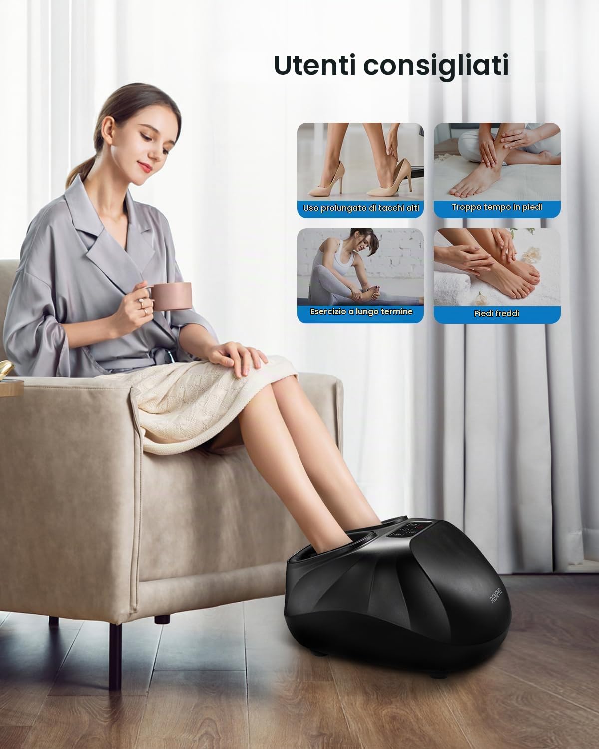 RENPHO Massaggiatore Piedi, Riscaldante con Telecomando, Massaggiatore Piedi Shiatsu con Impostazione Calore Multi-Livello, Spreme e "Impasta", Sollievo da Fascite Plantare e Muscoli Stanchi | Rulli Shiatsu per la pianta del piede, compressione d'aria per