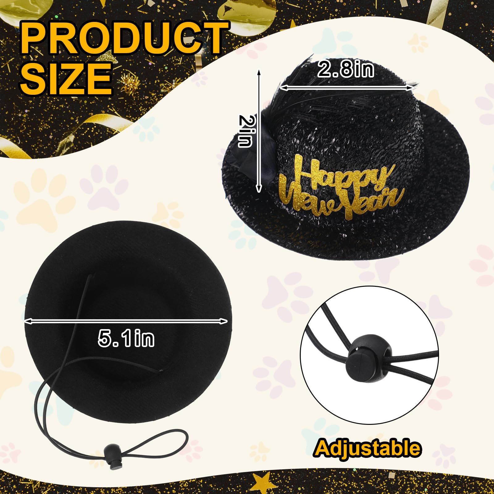 Suhine 2 piezas de disfraz de feliz año nuevo para mascotas, accesorios para perro, incluye sombrero de mascota de feliz año nuevo, collar bandana para perro con pajarita ajustable para mascotas