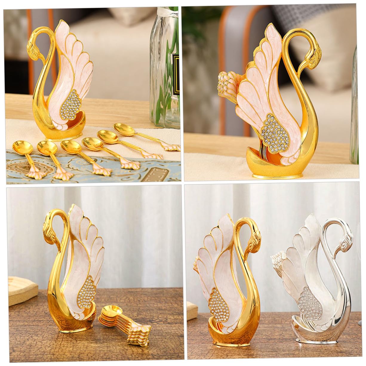 Cucharas de Café y Postre con Base Cisne Dorada Diseño Ergonómico y Superficie Pulida Cucharillas Versátiles para Servir y Condimentar Restaurante y Hogar