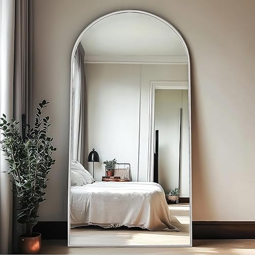 Miniatura 10 de TinyTimes Espejo arqueado de longitud completa de 70 x 26 pulgadas, espejo de pie de longitud completa con soporte, espejo grande de cuerpo