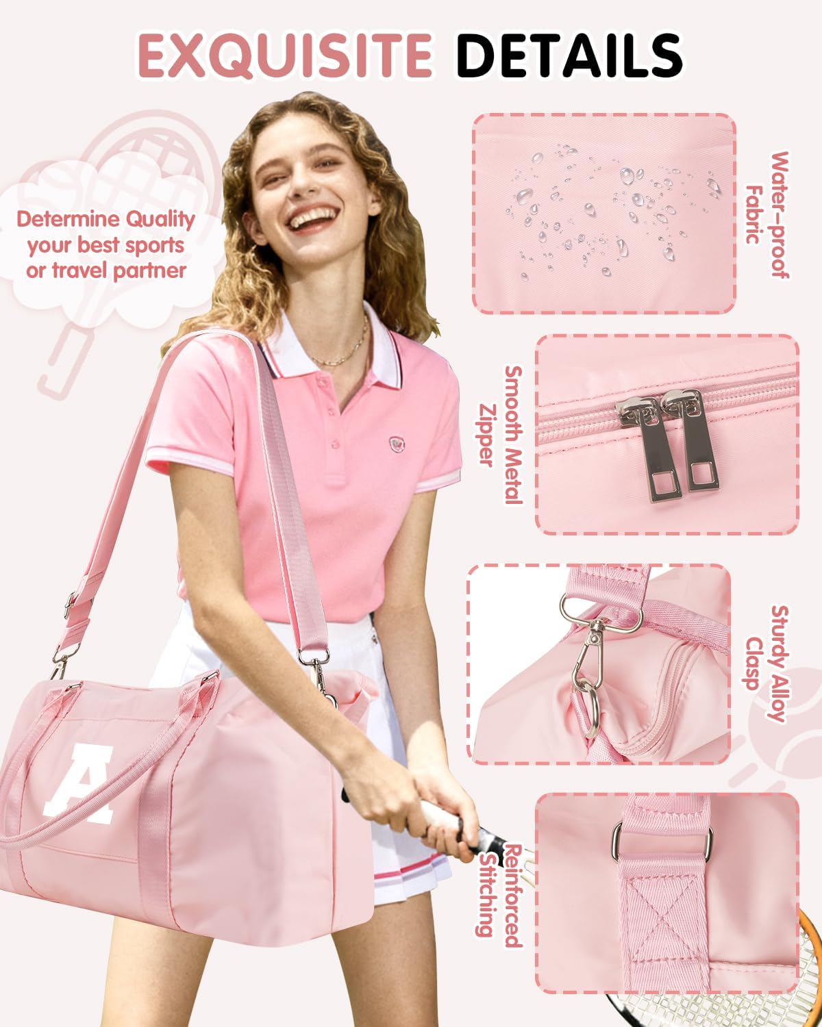 Dance Gym Duffel Bag Gifts for Girls Teen,Personalized Initial Travel Weekender Bag Cute Overnight Carry On Cheer Dance Duffle Bagfor Women,Sports Travel Monogram Birthday Christmas Gifts(Letter A) - Image 3