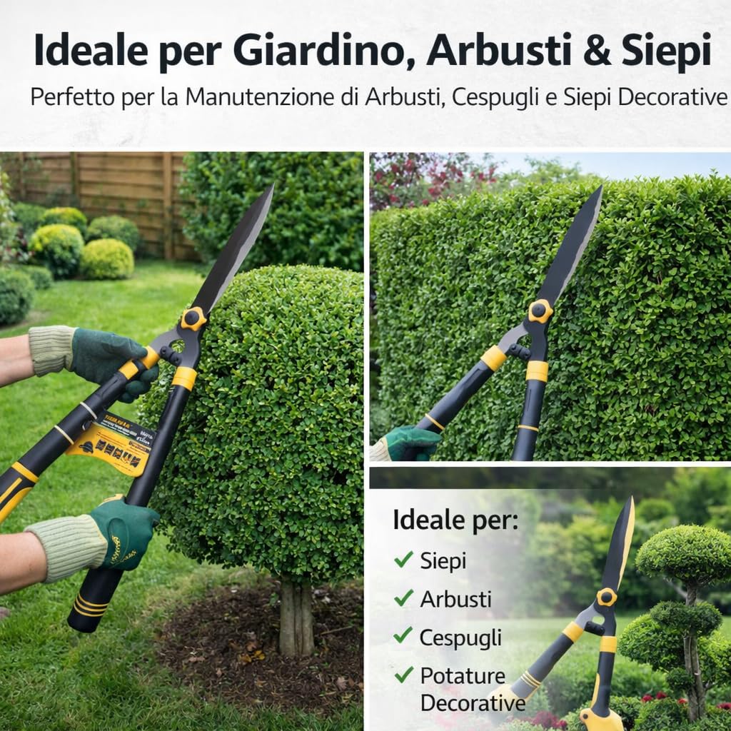 TOOLMAK Heckenschere teleskopisch 620-810 mm, manuelle Strauchschere mit Rohrgriff, scharfe Klingen, rutschfeste Griffe, Gartenschere für Hecken, Sträucher und Formschnitt