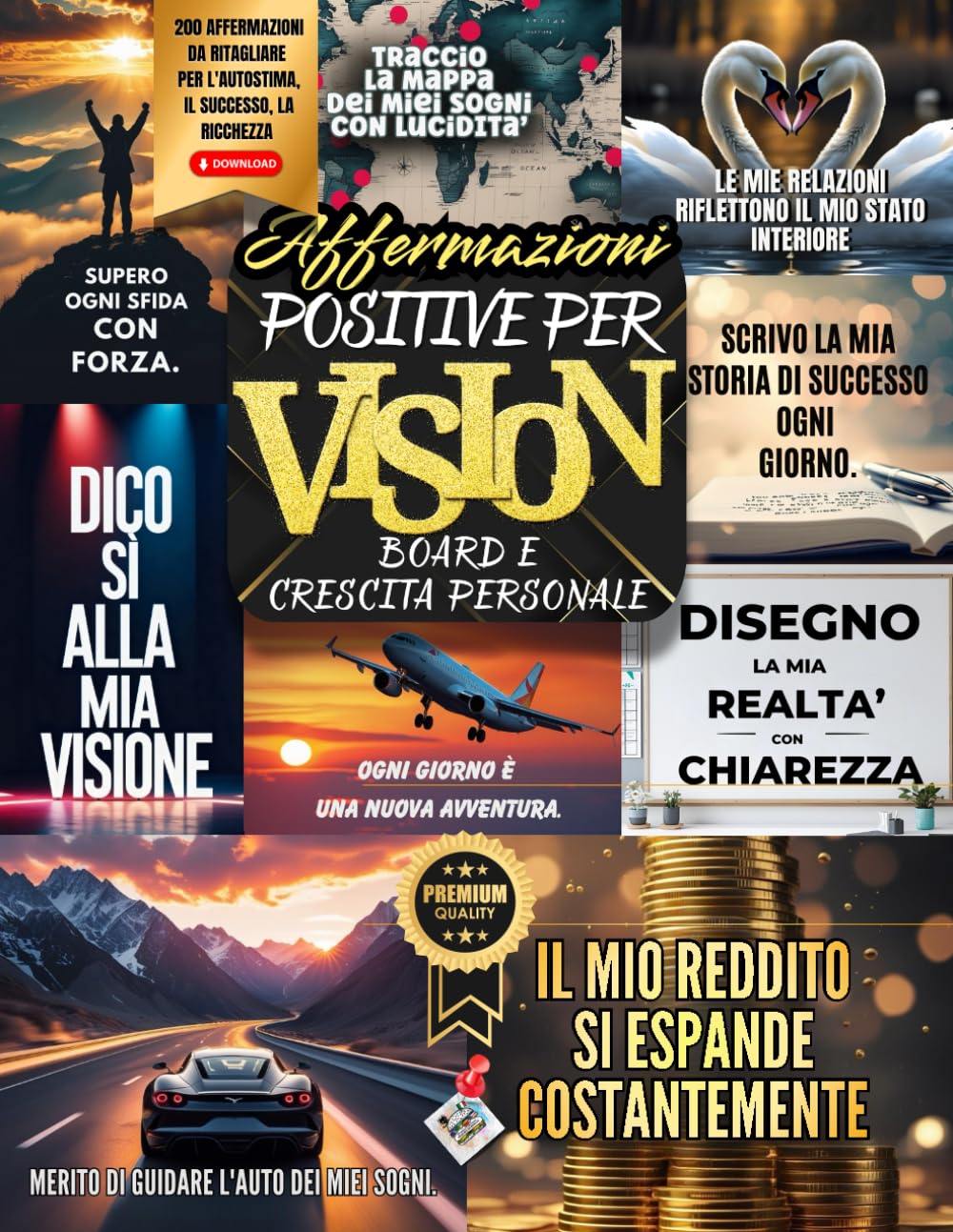Affermazioni Positive per Vision Board e crescita personale: Alternativa alle carte della manifestazione, frasi con immagini motivazionali da tagliare ... mentalità e ritrovare felicità e abbondanza.