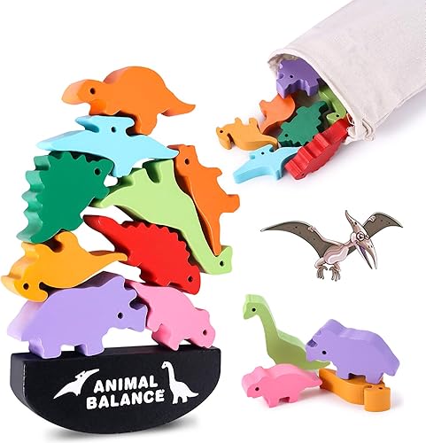 Juego de apilamiento de madera de juguete de dinosaurio: desafiante juego Banlance - Desarrollar habilidades de coordinación de concentración para