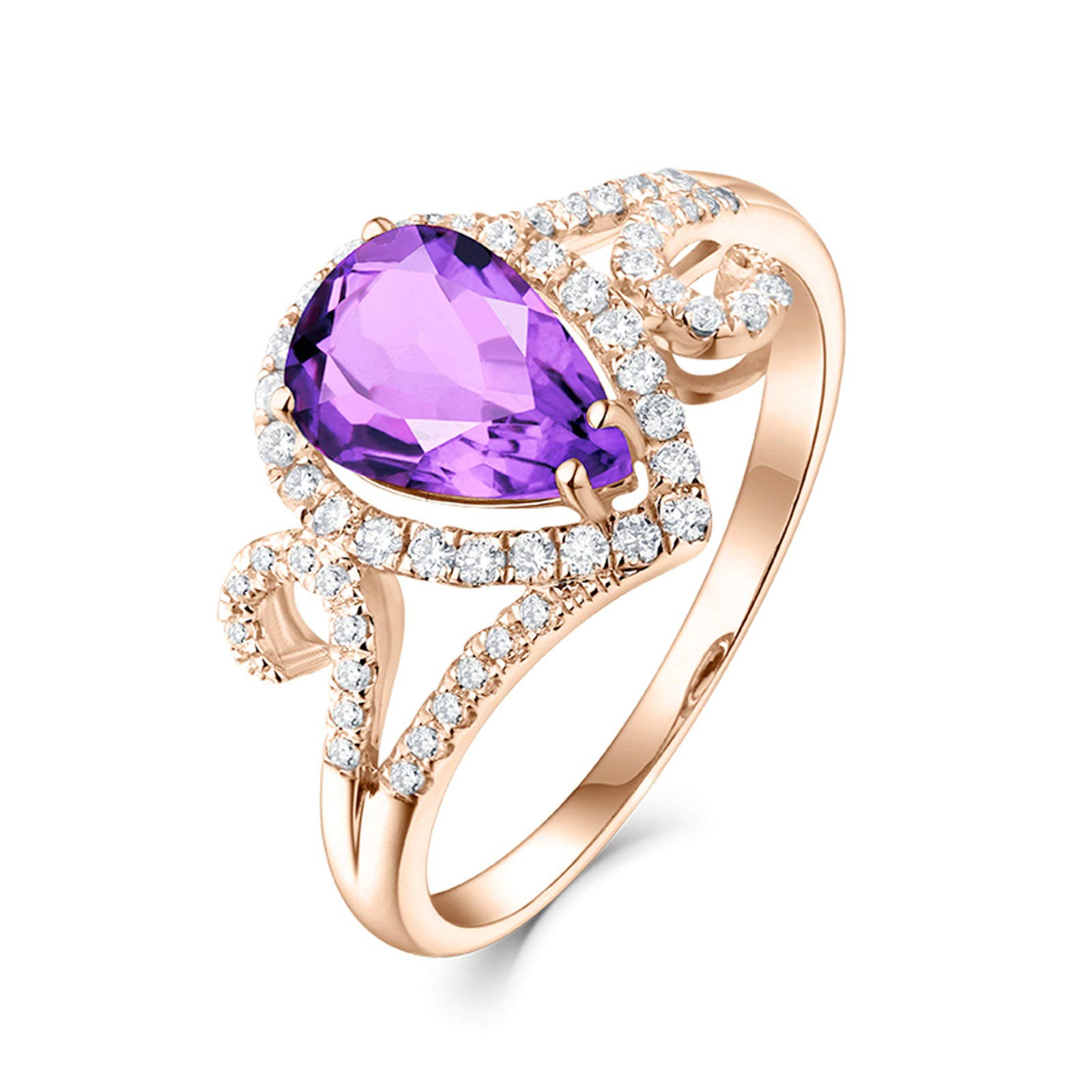 Beydodo Pierścionki damskie ze złota próby 750, krople z dużym ametystem, 1,33 ct, złoto, pierścionek zaręczynowy, diament e 18 karatów (750) czerwone złoto, 56 (17,8 mm), colore: różowy (Rosegold), cod. TLLWGZ2985