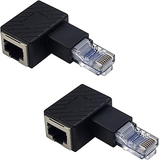 Duttek Ethernet Adapter 90 Degree, Left Angled RJ45 Male to Female Ethernet Extender Adapter, Cat5e/Cat6 RJ45 Ethernet, for Modem, Router, PC, Network Printer, Laptop, LAN, Switch, etc 2 Pack