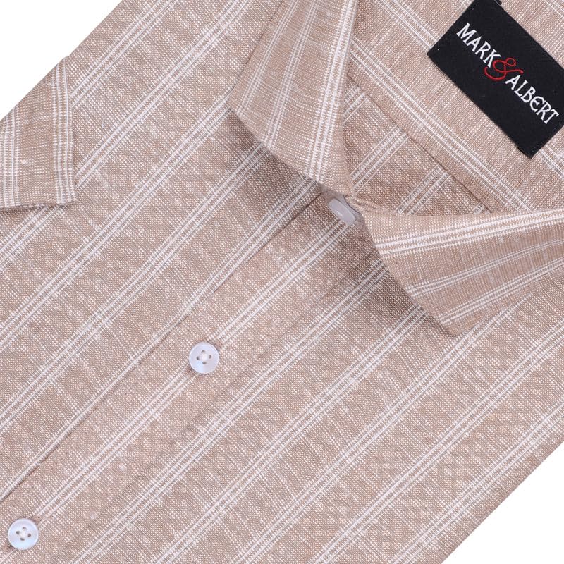 Image of MARK & ALBERT Men's Half Sleeve Cotton Linen Striped Shirt