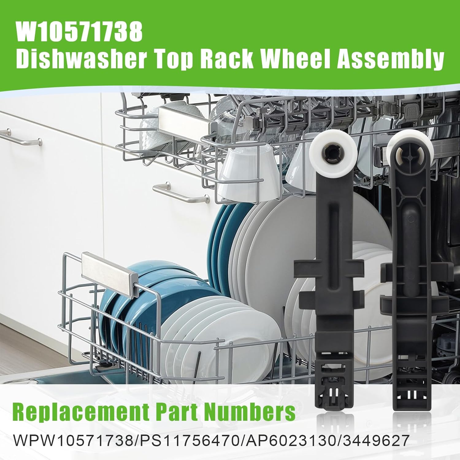 W10571738 Dishwasher Upper Dishrack Adjuster and Wheel Assembly Replacement for Whirlpool Maytag Dishwasher PS11756470, WPW10571738,AP6023130, 3449627 (4pack)
