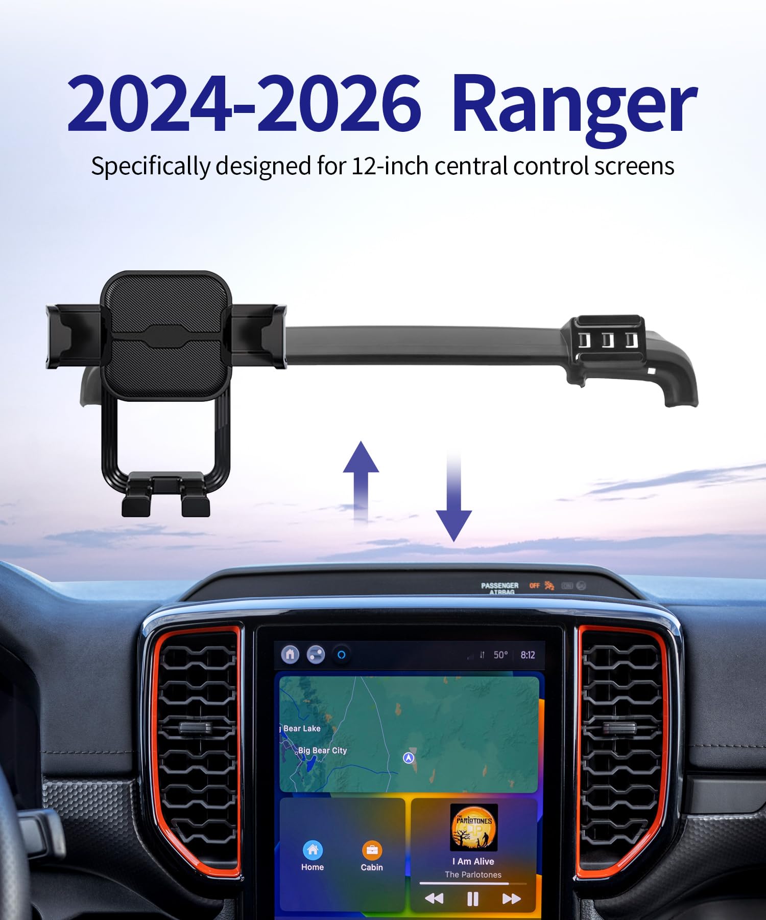 Samochodowy uchwyt na telefon do Ford Ranger 2024 2025, obrót o 360°, stały klips do ekranu 30.5 cm, akcesoria samochodowe, uchwyt nawigacyjny, dekoracja wnętrz, uchwyt na telefon komórkowy