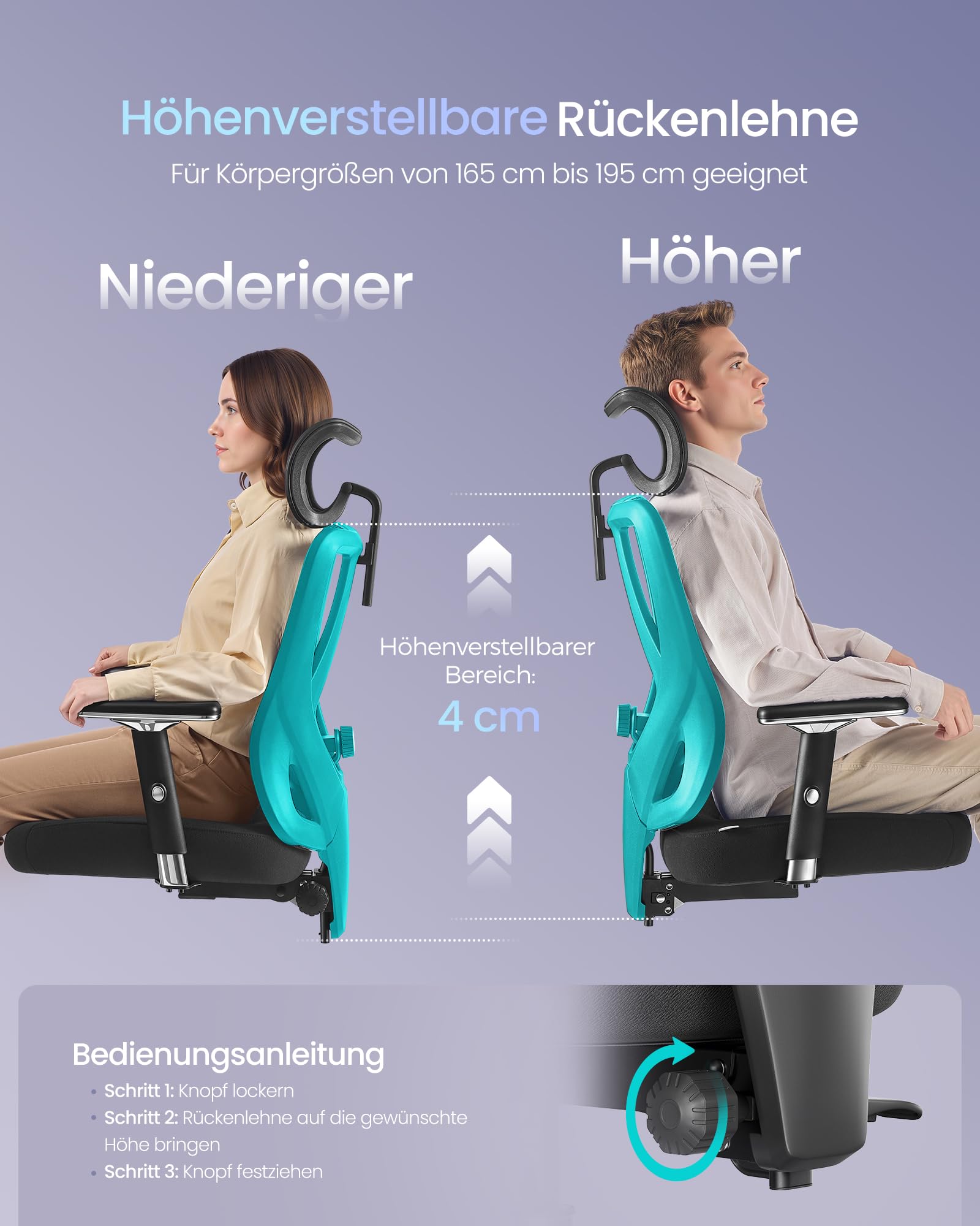 SONGMICS Bürostuhl ergonomisch, Schreibtischstuhl, Gaming-Stuhl, verstellbare Lenden-, Kopfstütze, Armlehnen, für Verschiedene Körpergröße, bis zu 150 kg belastbar, tintenschwarz OBN067BH01