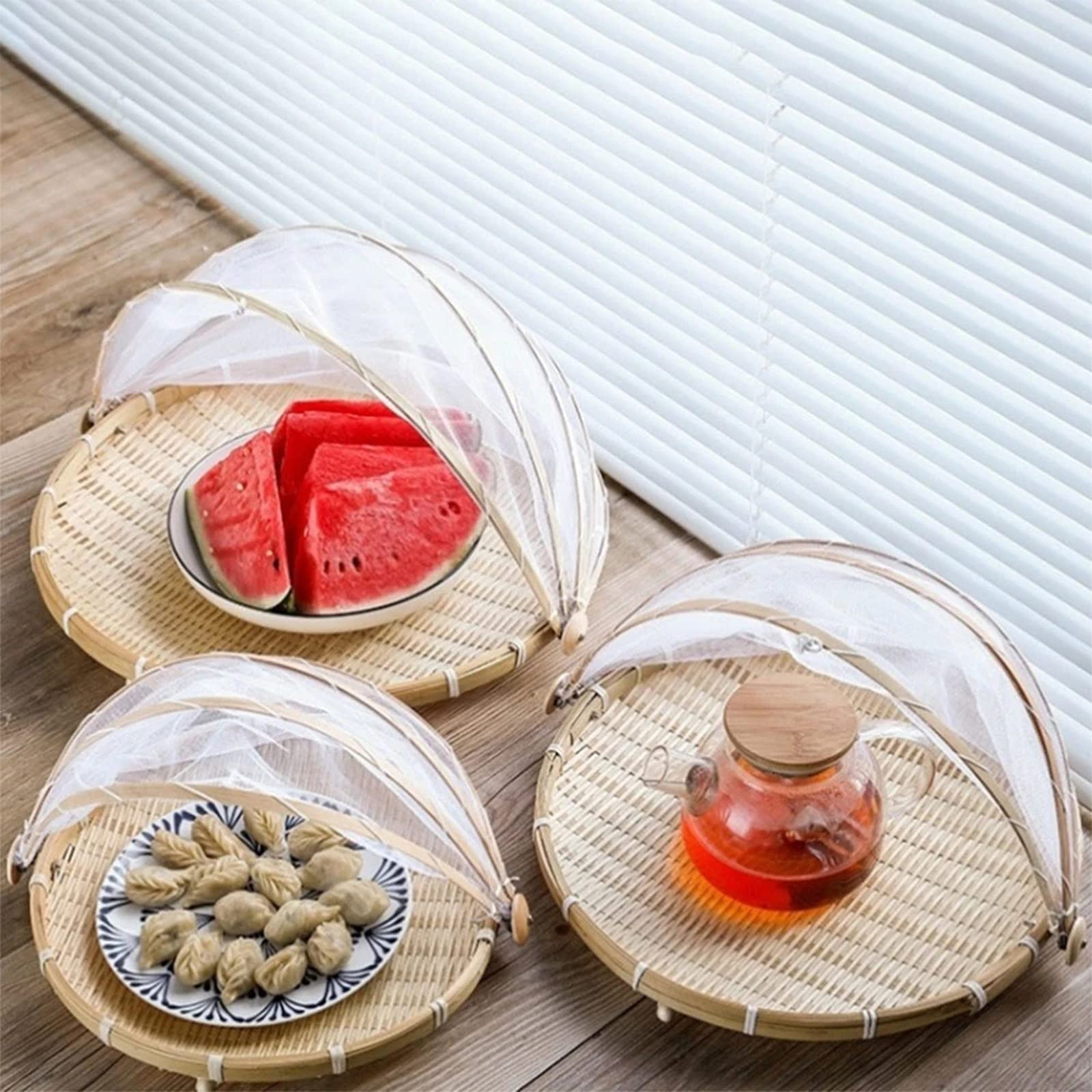 Rangement Alimentaire Gaze Corbeille à Fruit En Bambou FYBlossom - Panier Avec Couvercle Gaze Anti-insectes Pour Pique-nique Corbeille Fruit