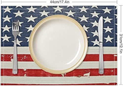 Miniatura 2 de Juego de 4 manteles individuales de tela de lino de algodón azul de 18 x 12 pulgadas, manteles individuales de tela rústica de granja, elegantes y