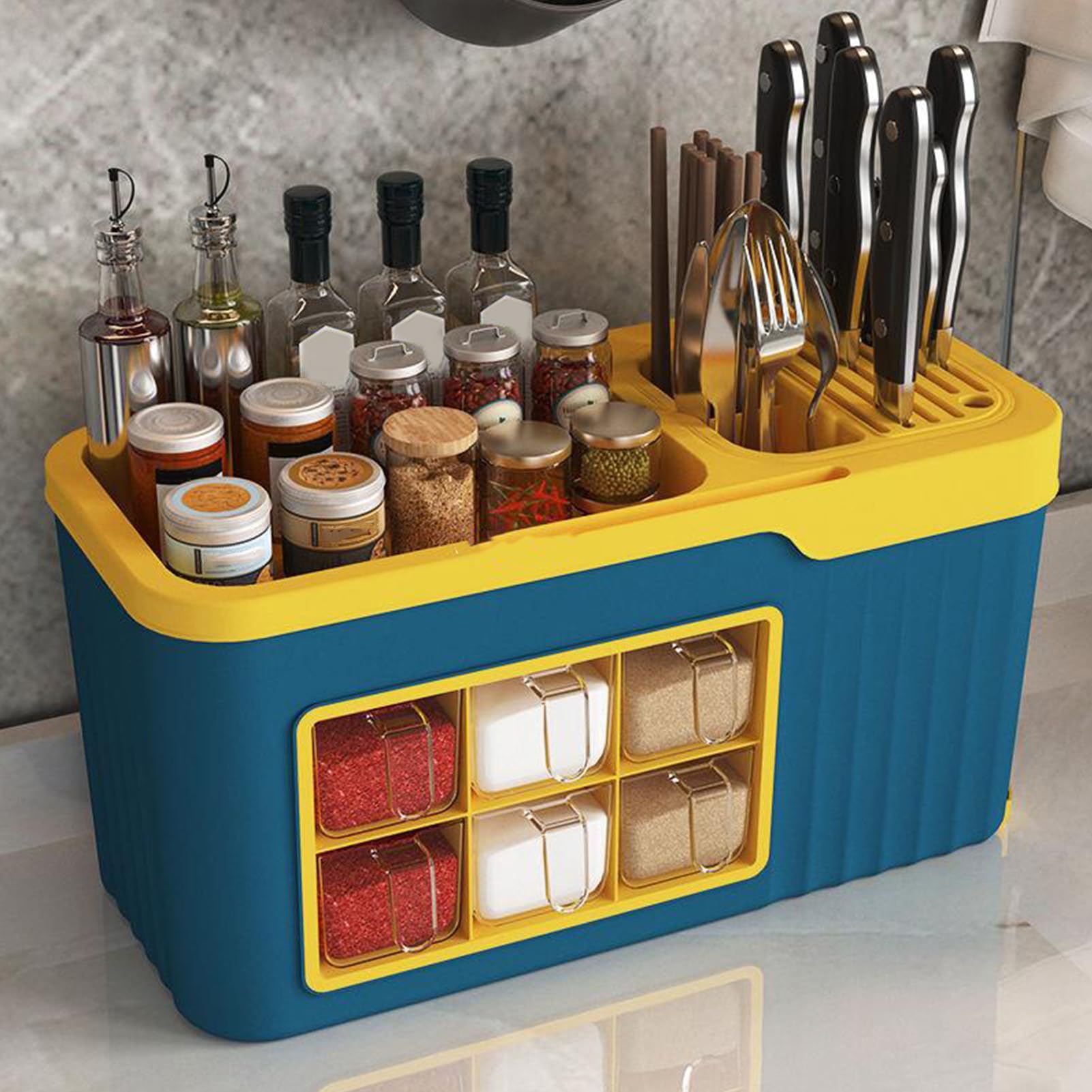 Scatola portabottiglie per condimenti, scatola portaoggetti in plastica per condimenti Portautensili da cucinas multifunzionale per uso domestico in cucinas