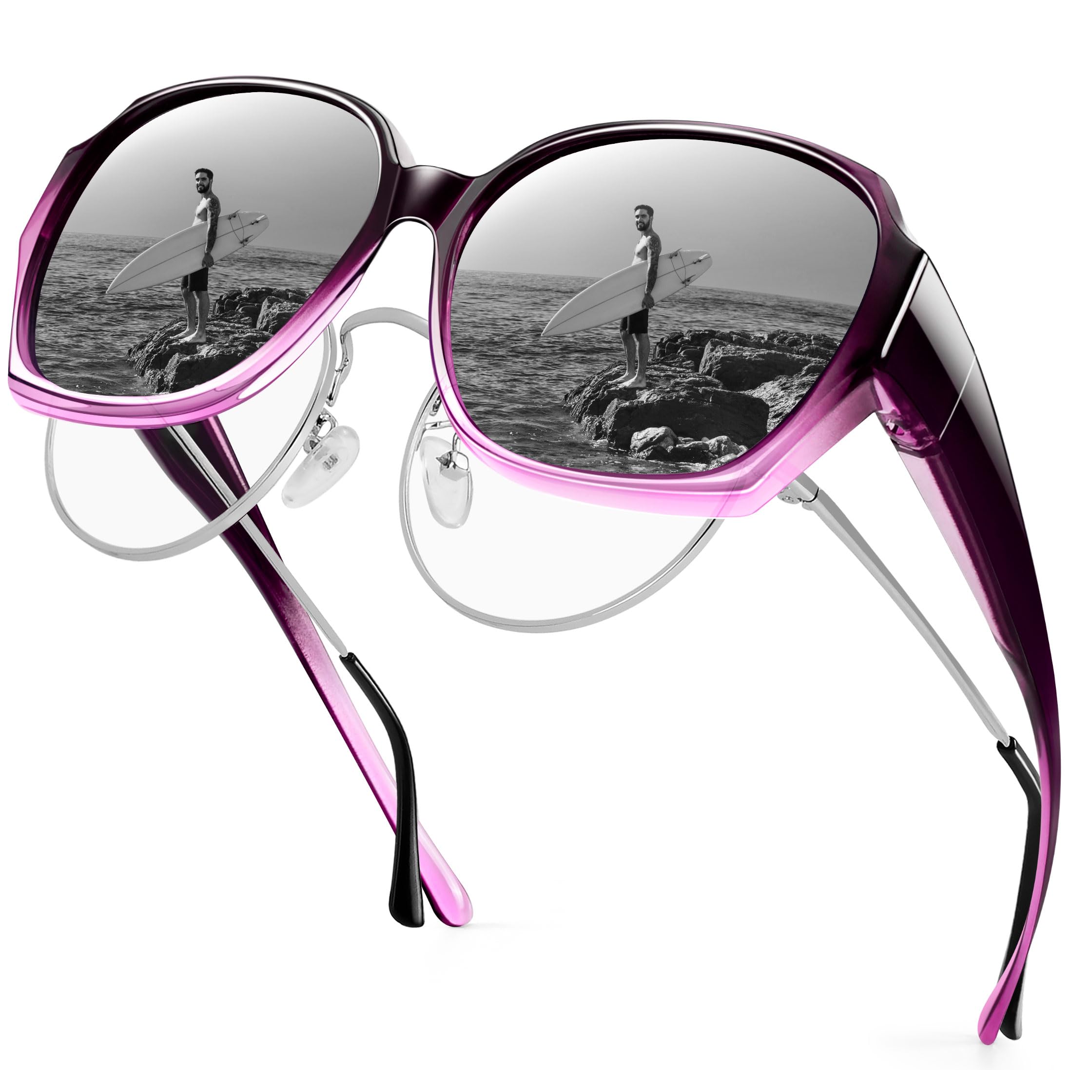 URUMQI Polarized Sunglasses Fit Over Glasses for Women, UV400 Protection Square Shades Extra Large Sun Glasses