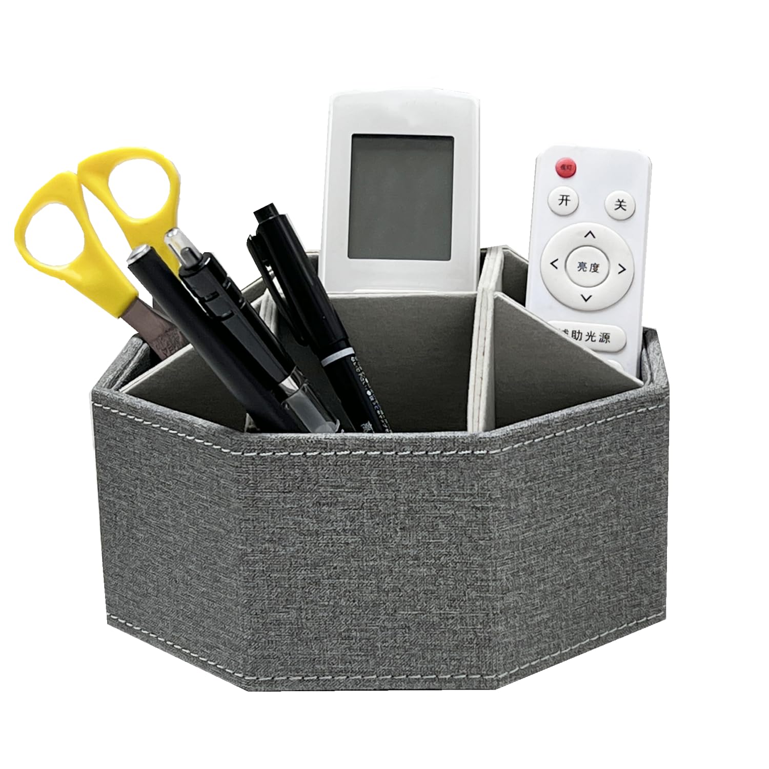 Ayunga PU Leather Remote Caddy,360 Degree Spinning TV Remote Control Holder,9 Grids Desk Organizers and Accessories for Controller,Media, Mail,Calculator,Pen,Phone,Storage Holder(Gray Cloth)