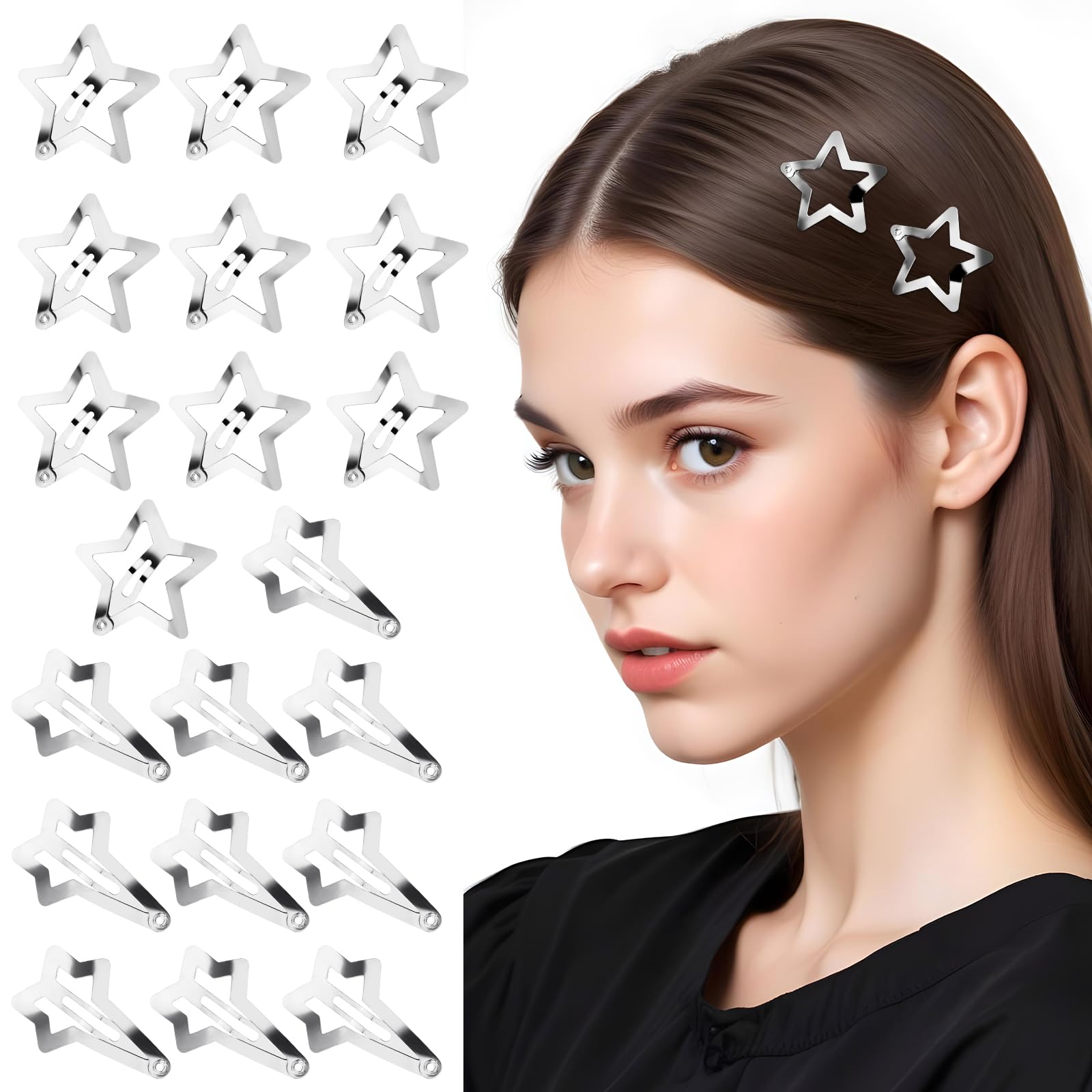 Dimeho20Pcs Star Hair Clips Christmas Star Snap Hair Barrettes Non Slip Star Hair Accessories 2000s Y2K Silver Metal Star Hair Clip Cute Star Headpieces for Women Festival Gifts