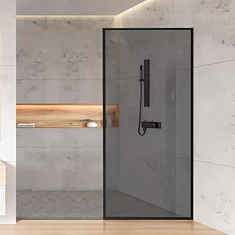 Fixed Full-Framed Bathroom Shower Glass Door, 34"*74" Single Shower Glass Screen Panel, 5/16"(8mm) Gray Tempered Glass Shower Door for Walk-in Shower, Matte Black