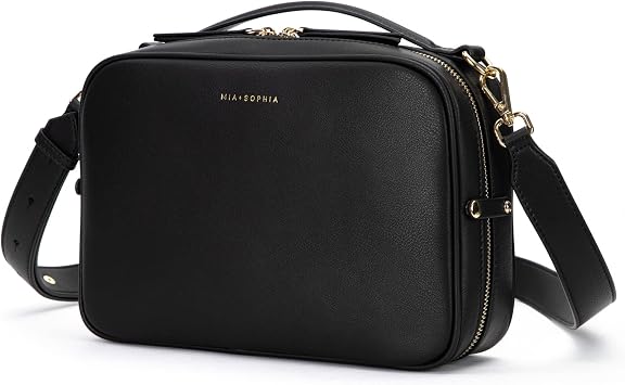 MIA + SOPHIA Crossbody Diaper Bags - Diaper Clutch Includes Leather Portable Changing Pad and Removable Pouch Organizer, Small Diaper Bag Features 6 Compartments - Black