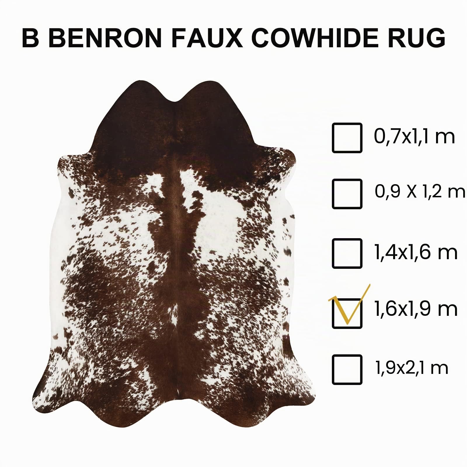 Tapis occidental en peau de vache synthétique pour salon, chambre à coucher, décoration d'intérieur, tapis antidérapant avec peaux d'animaux irrégulières, marron café, 1,6 x 1,9 m