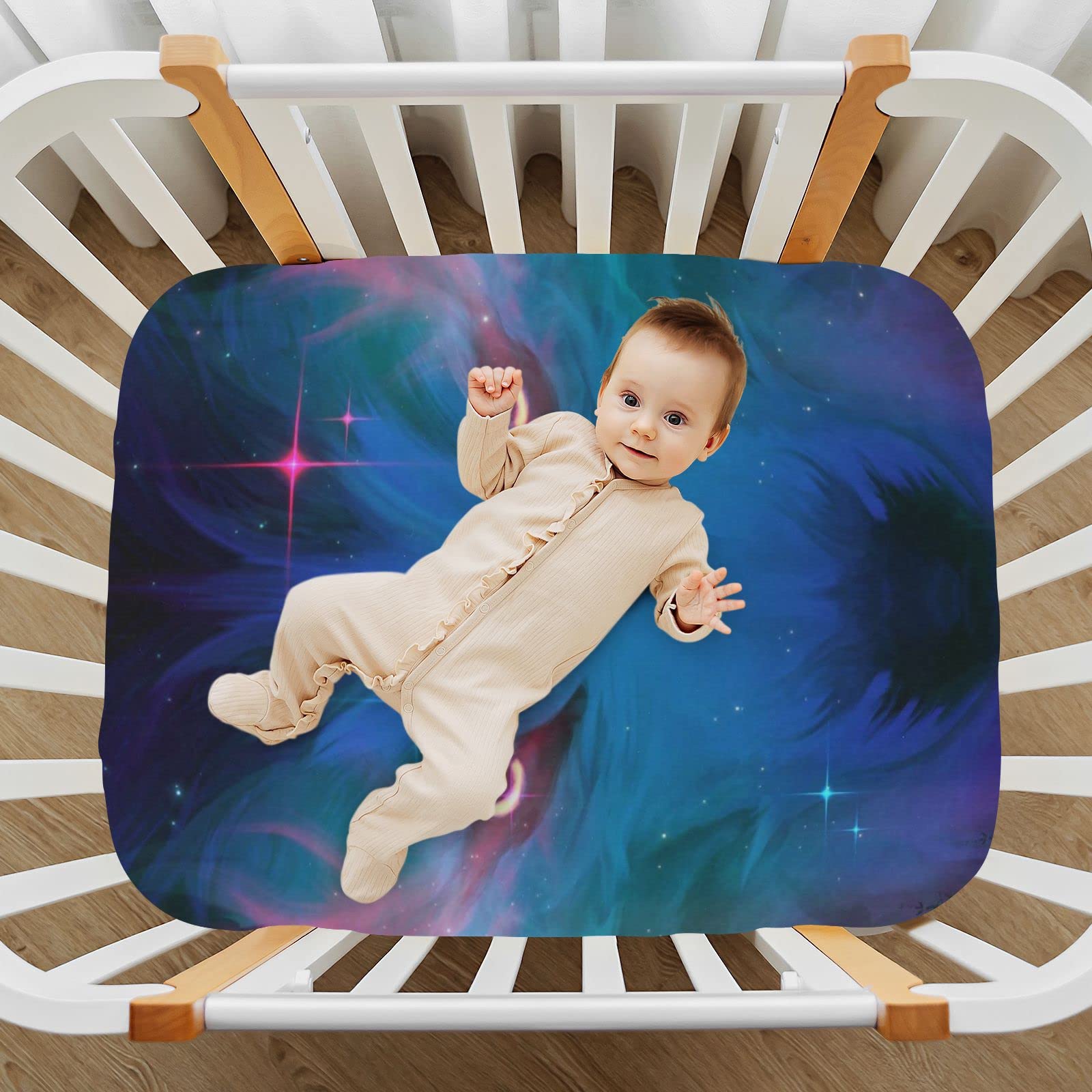 Spannbettlaken für Kinderbett, Galaxie, Wolfgesicht, weich, atmungsaktiv, pflegeleicht, Spannbetttuch für Babybett und Kinderbetten