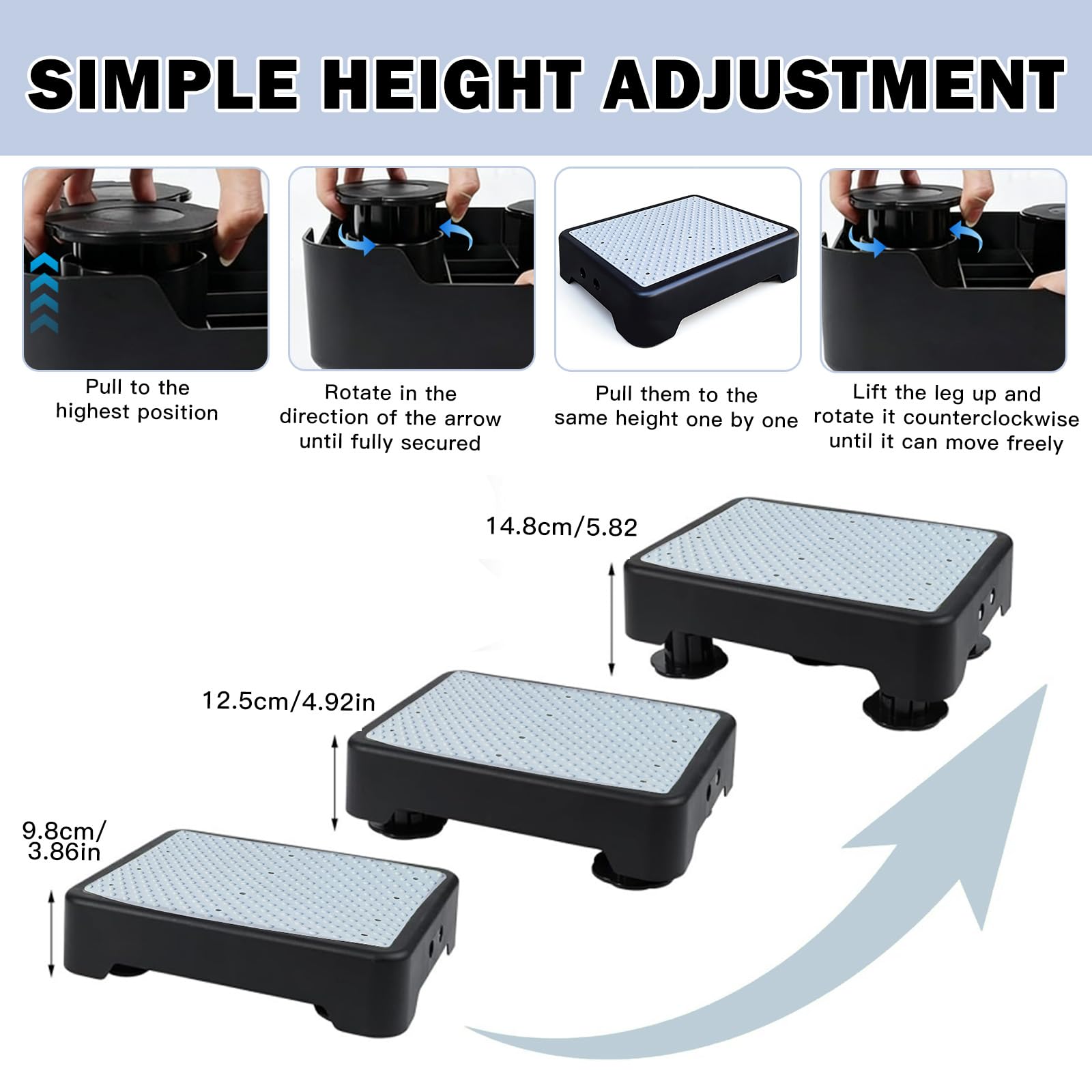 Antideslizante semiescalón escalón interior exterior 200 kg ayuda ascenso portátil taburete cama escaleras negro luminoso