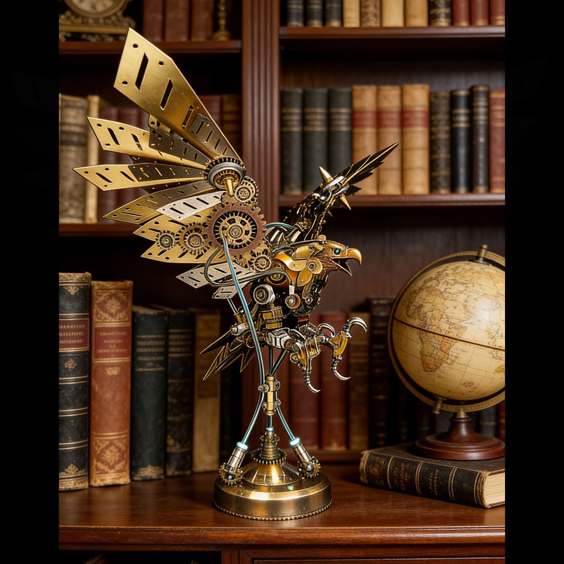 3D Steampunk Metallpuzzle für Erwachsene, 3D Mechanischer Adler Modellbausatz mit LED-Beleuchtung, Brain Teaser Puzzles DIY Montage & Geschenk für Raumdekor und Freunde (650PCS)