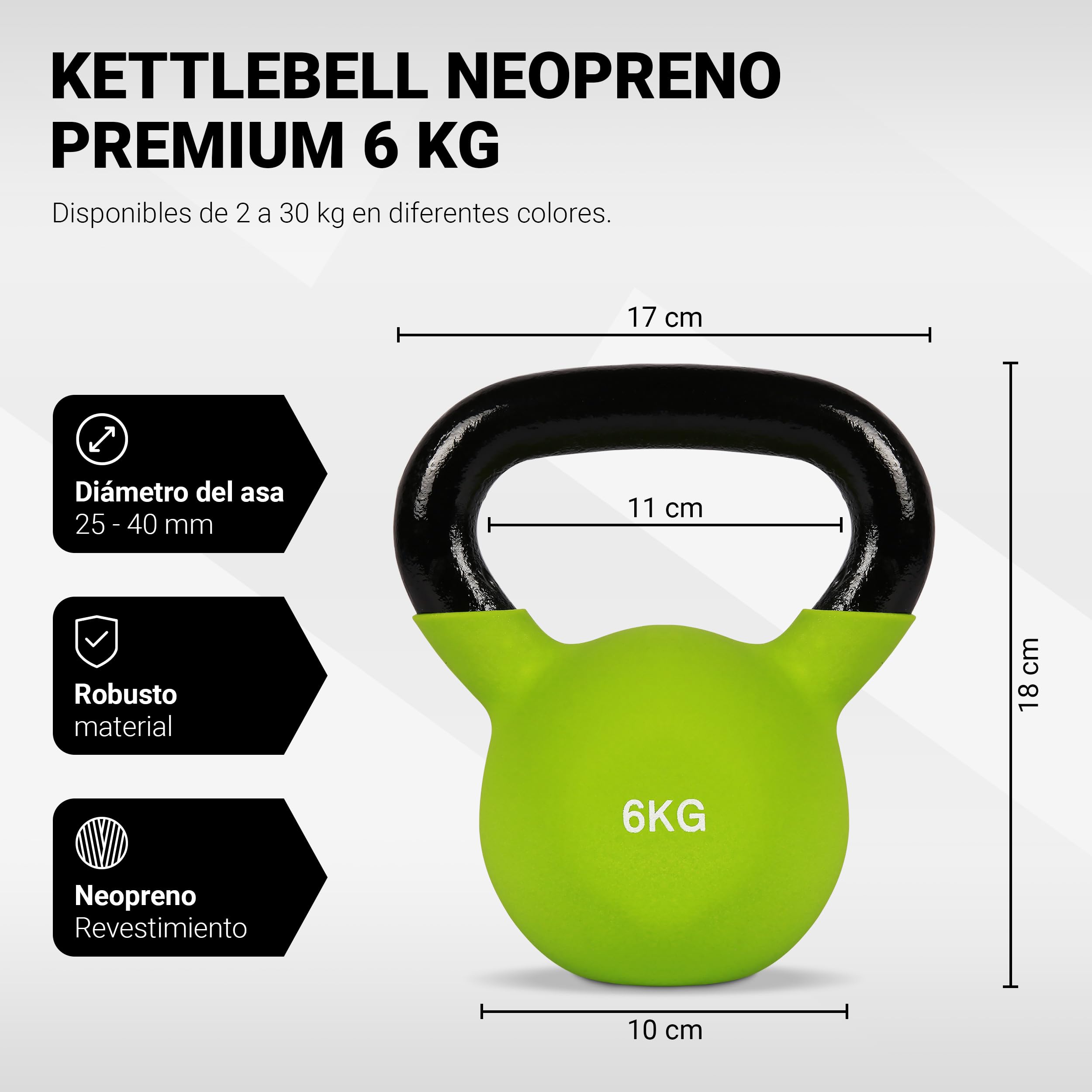 Kettlebell Profesional Neopreno 2 - 30 kg con póster de ejercicios, Pesas