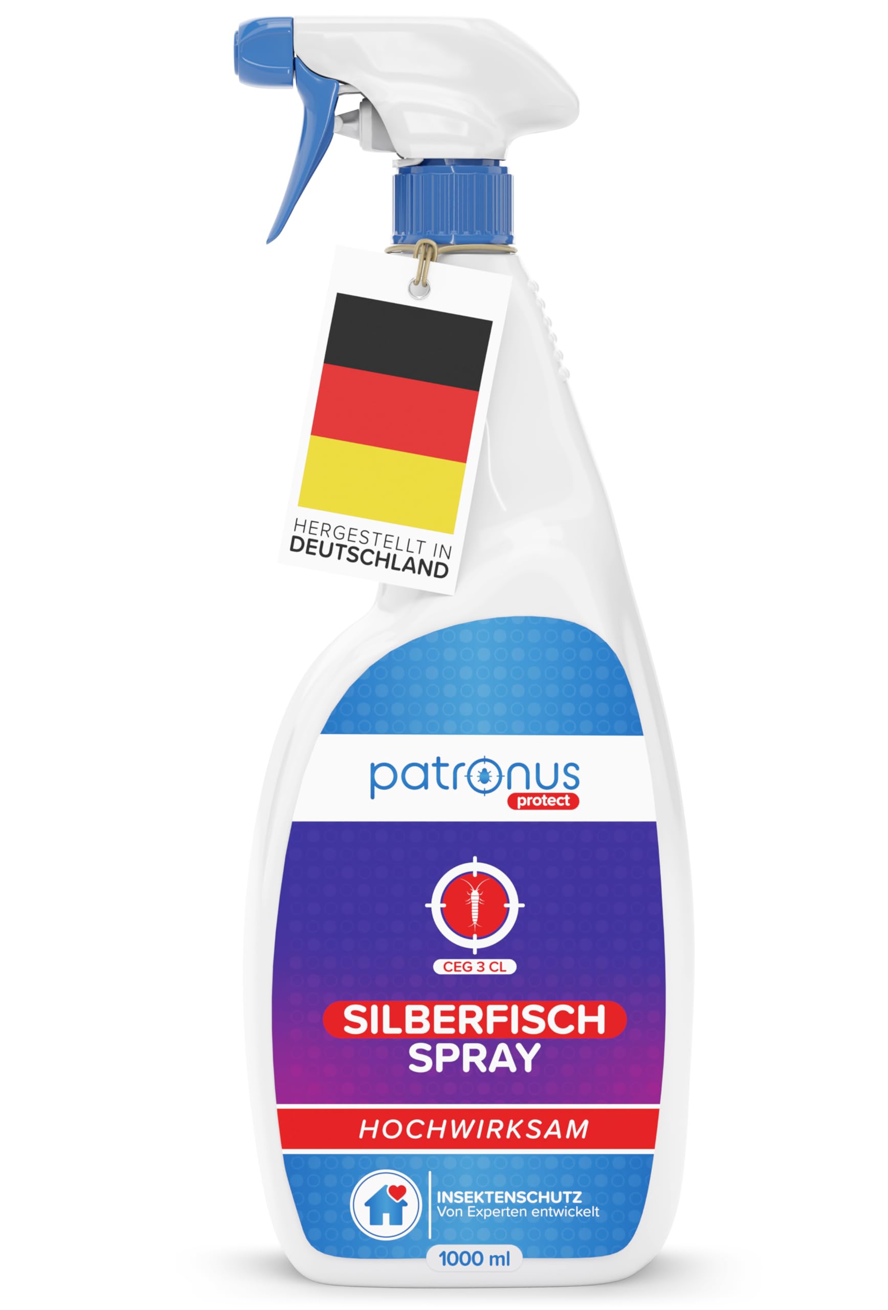 Patronus Silberfisch-Spray mit Sofortwirkung 1000 ml - effektives Abwehr-Mittel gegen Silberfische & Papierfische - hochwirksame Alternative zu Silberfisch-Köderdose & Falle, mit dezentem Zitrusduft