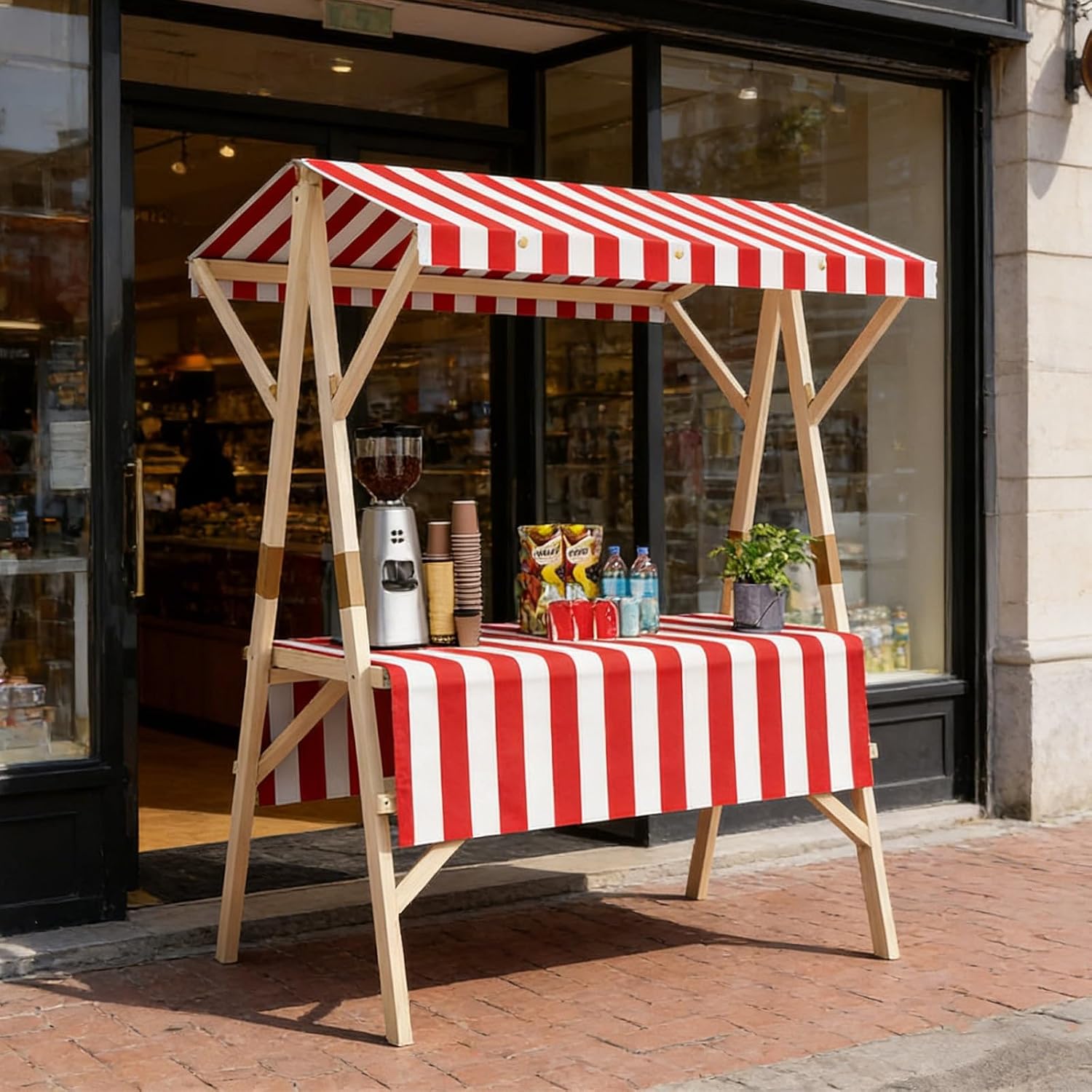 Portable Food Cart with Canopy, Outdoor Market Stall Vendor Carts, Collapsible Market Stall Rack for Night Market/Fairs/Shopping Malls, Flower Carts for Business(White,120cm/47.2in)