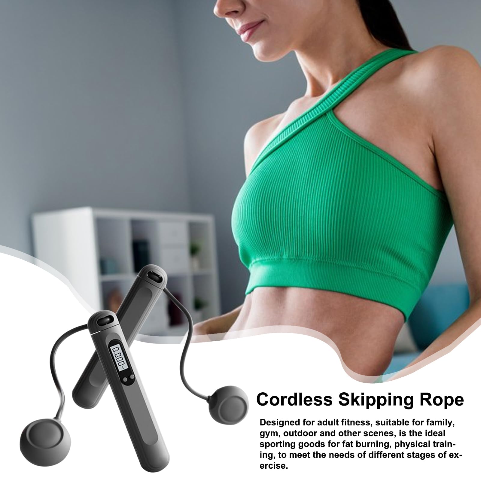 Corde à Sauter Sans Fil Avec Compteur Numérique – Affiche Temps, Sauts Et Calories, écran LED, Poignée Antidérapante – Fitness à La Maison