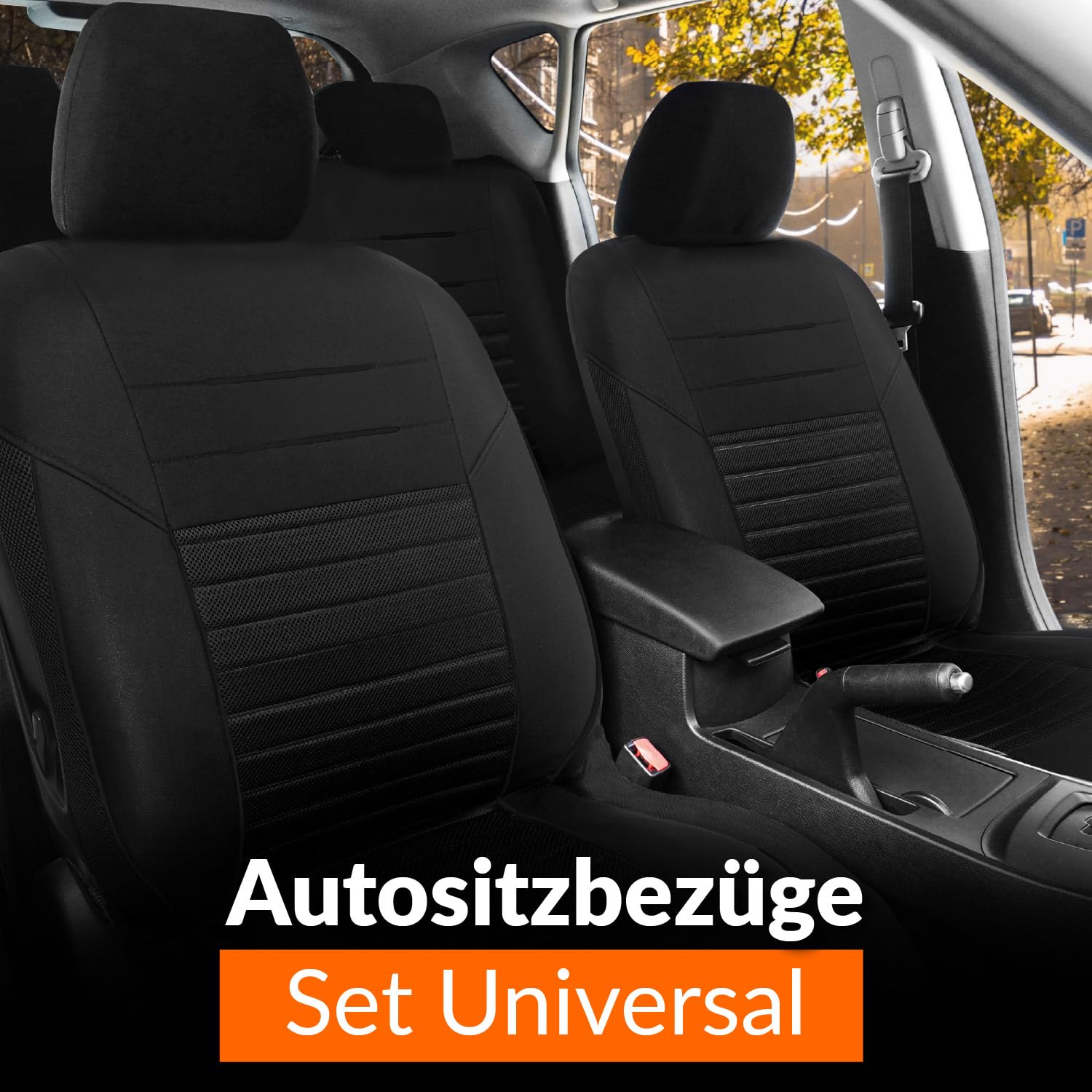 Upgrade4cars Autositzbezüge Set Universal | Autoschonbezüge Vordersitze & Rückbank | Autositzbezug Schwarz | Autozubehör Innenraum Deko | Geschenke für Frauen und Männer