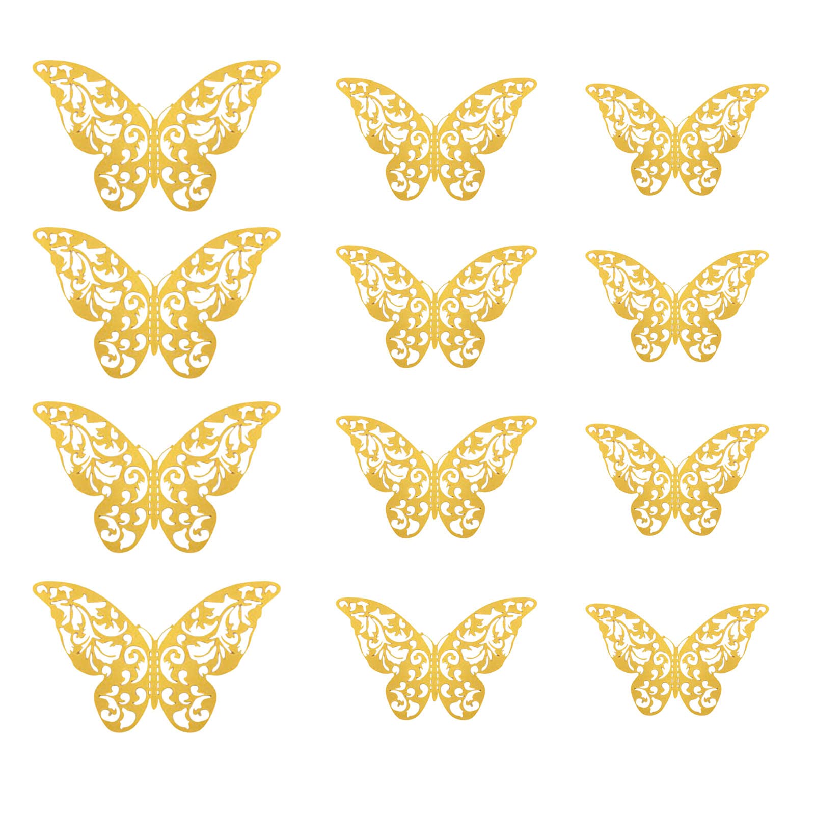 Room Decor Aesthetic Butterfly Decorations 3D Wall Decor 12 Pcs Gold Butterfly Decorations for Butterfly Birthday Decorations Butterfly Party Decorations Cake Decorations, Removable Stickers (Gold)