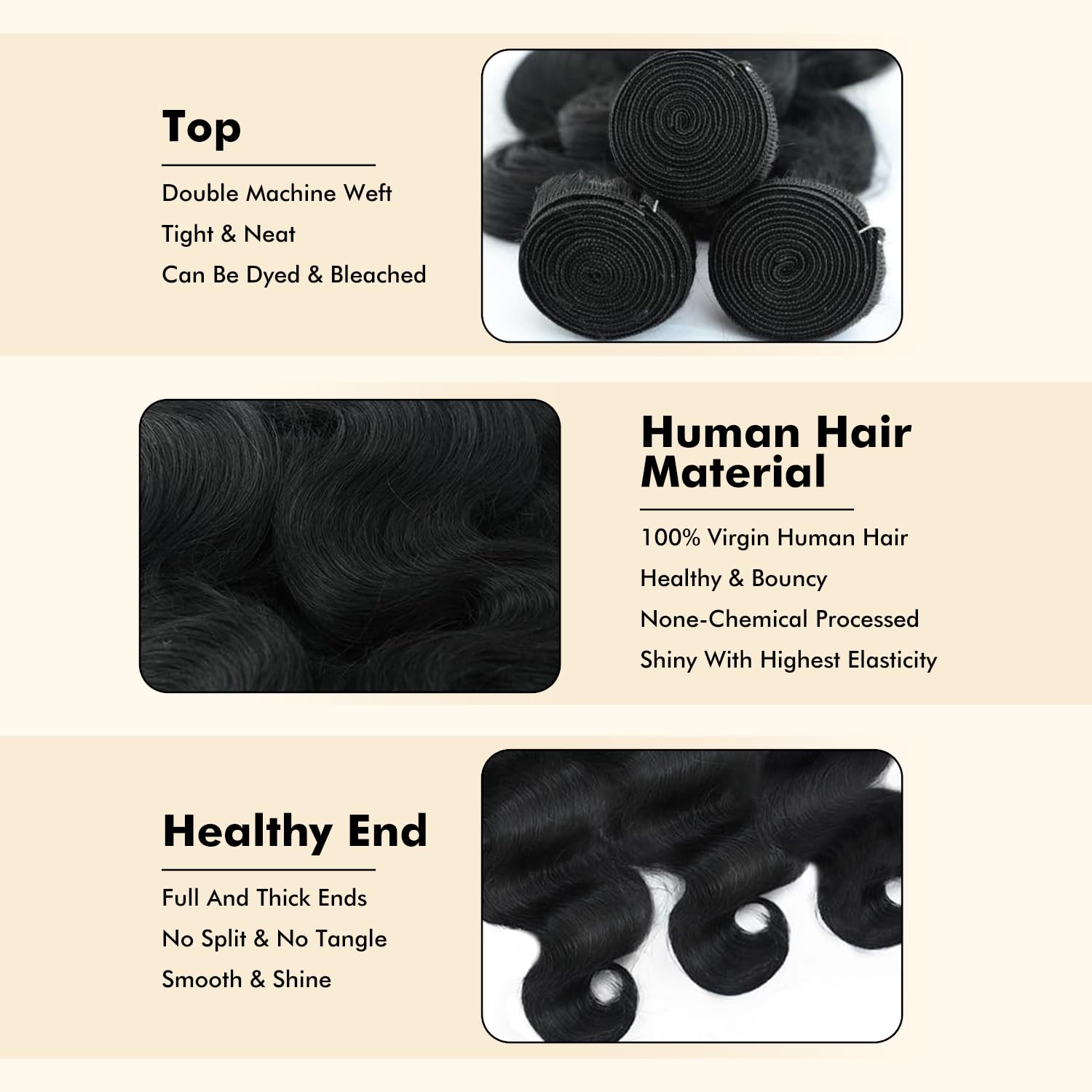 Tissage Naturel Cheveux Humain Ondulé Body Wave Mèches Weave 121416 Pouces