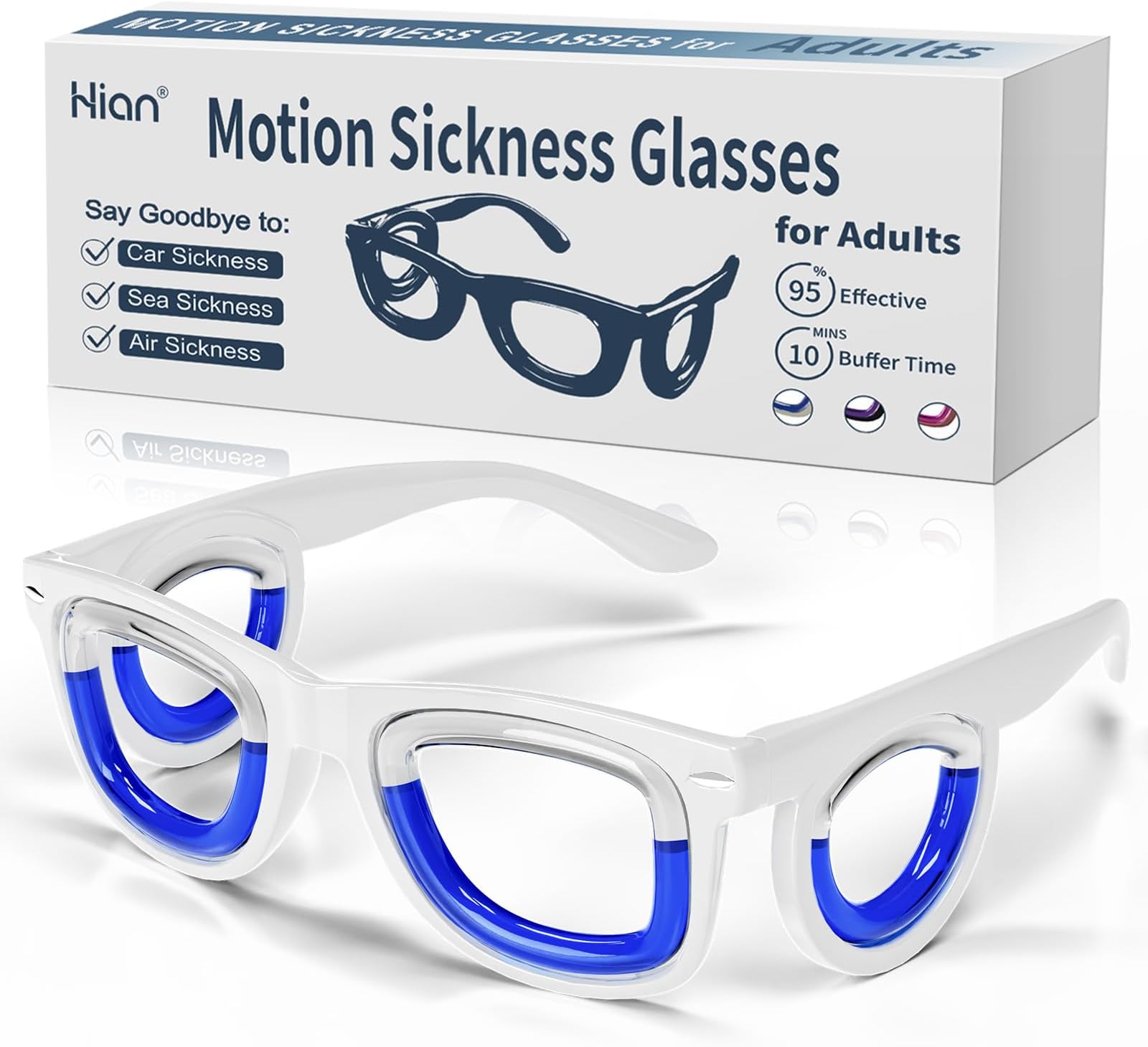 Hion Adult Anti- Motion Sickness Smart Glasses, Ultra-Light Portable Nausea Relief Liquid Glasses, Carsickness Airsickness Seasickness Glasses, Kids Travel/Cruise Essentials（White