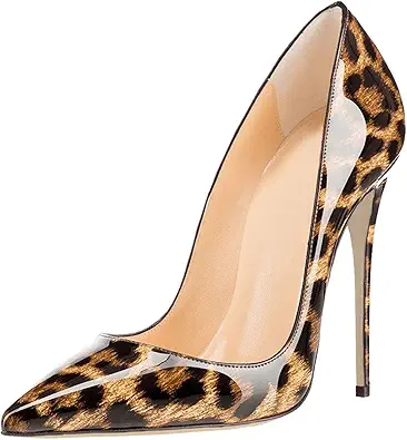 COLETER Women's Sexy Pointed Toe High Heels,4.72 inch/12cm Patent Leather Pumps,Wedding Dress Shoes,Cute Evening Stilettos
