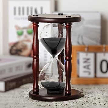 Large Hourglass Timer 60 Minute, Decorative Wooden Sand Timer Home Decor, 1 Hour Glass Black Sand Clock