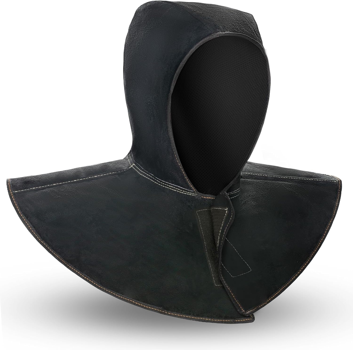 Welding Head Cover, Real Cow Leather Welding Hood Heat & Flame Resistant to Protect Welder Head From Spark Burn in Metal Processing Casting or Cutting, Can Be Used with Welding Helmet, Black