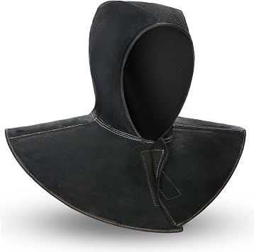 Welding Head Cover, Real Cow Leather Welding Hood Heat & Flame Resistant to Protect Welder Head From Spark Burn in Metal Processing Casting or Cutting, Can Be Used with Welding Helmet, Black