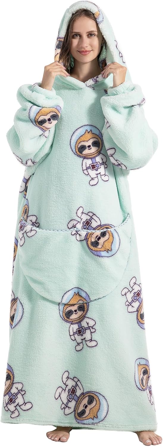 JOREAY extra lange oversized deken-hoodie, behaaglijke fleece voor volwassen vrouwen, draagbare deken, pluizig gigantisch sweatshirt met capuchon voor tieners, L-XXL Plus Extra Tall