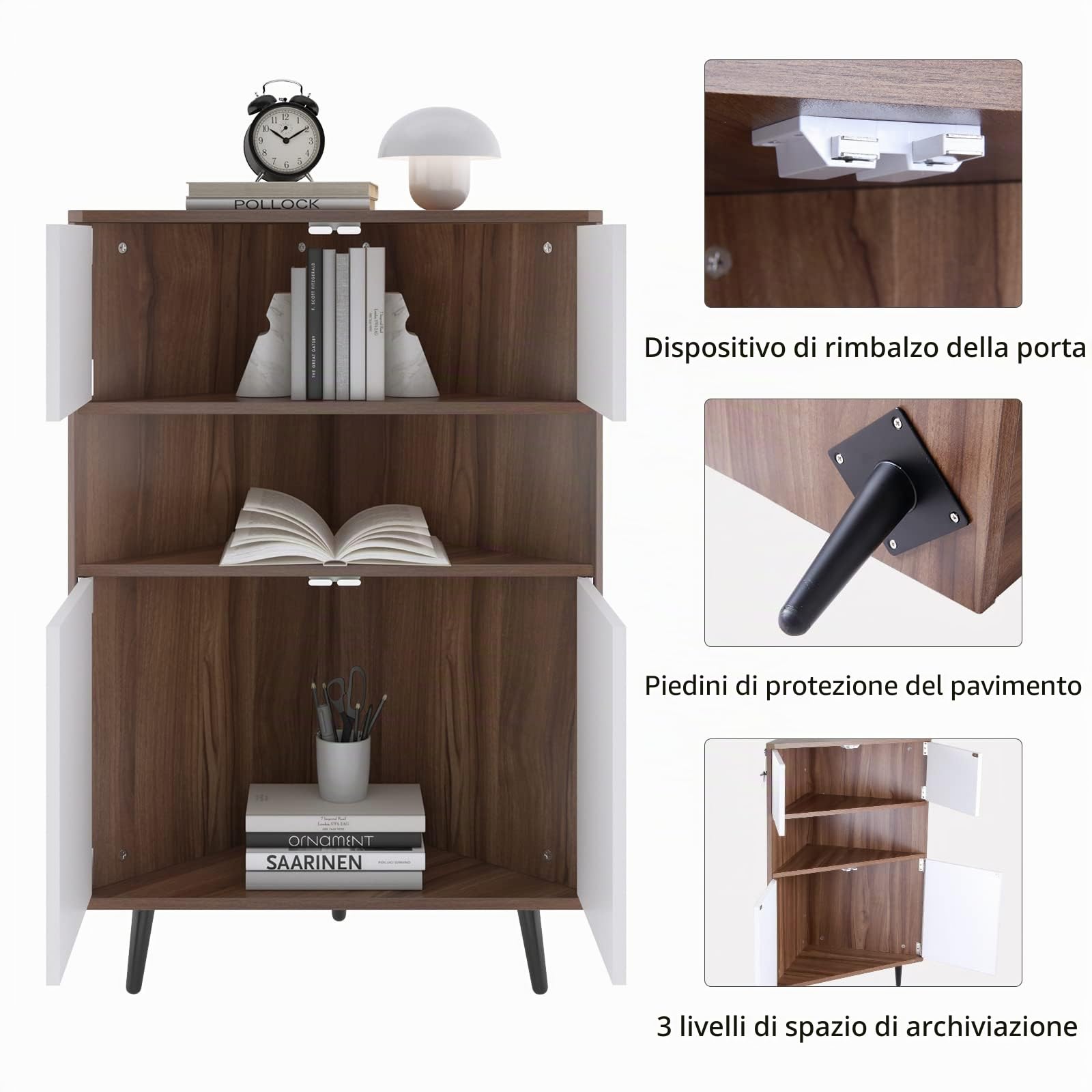 sogesfurniture Scaffale angolare con ripiano aperto e 2 porte, scaffale in legno per libri, armadio indipendente per ufficio a casa