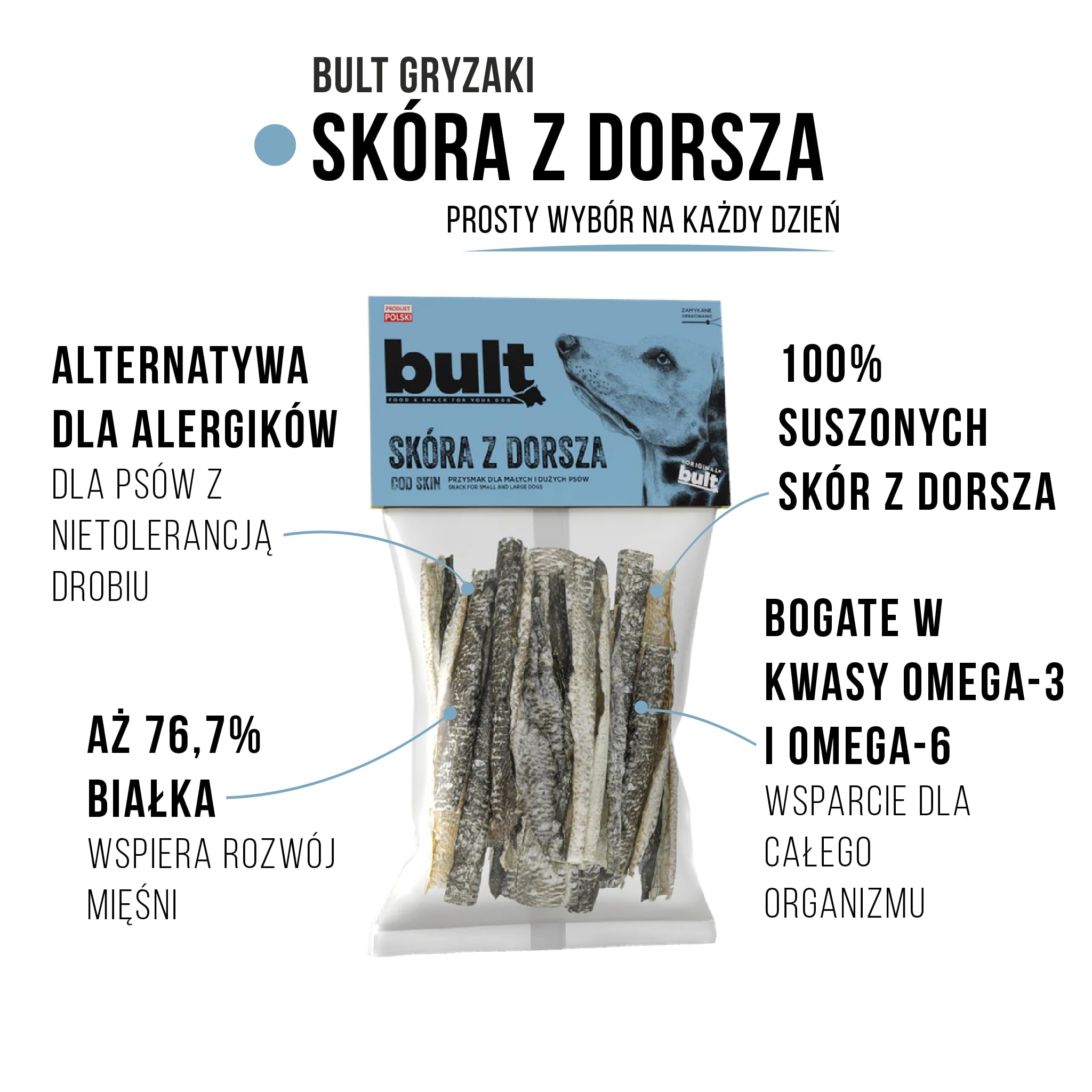 BULT Golosinas para perros, piel de bacalao, 50 g