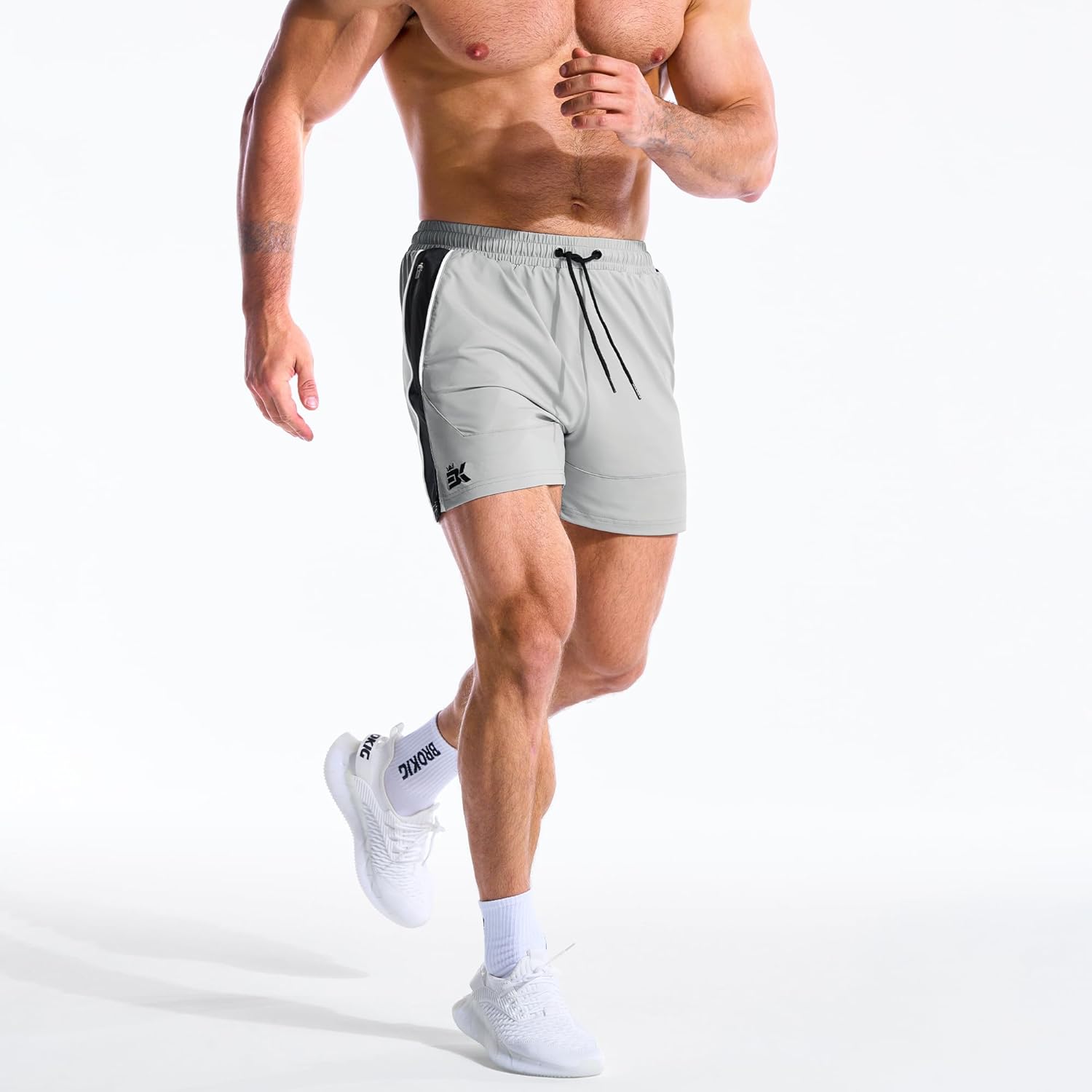 BROKIG Men's DriArmor Workout Athletic Shorts 5 inch, Lightweight Stretch Gym Short with Mesh Zip Pockets