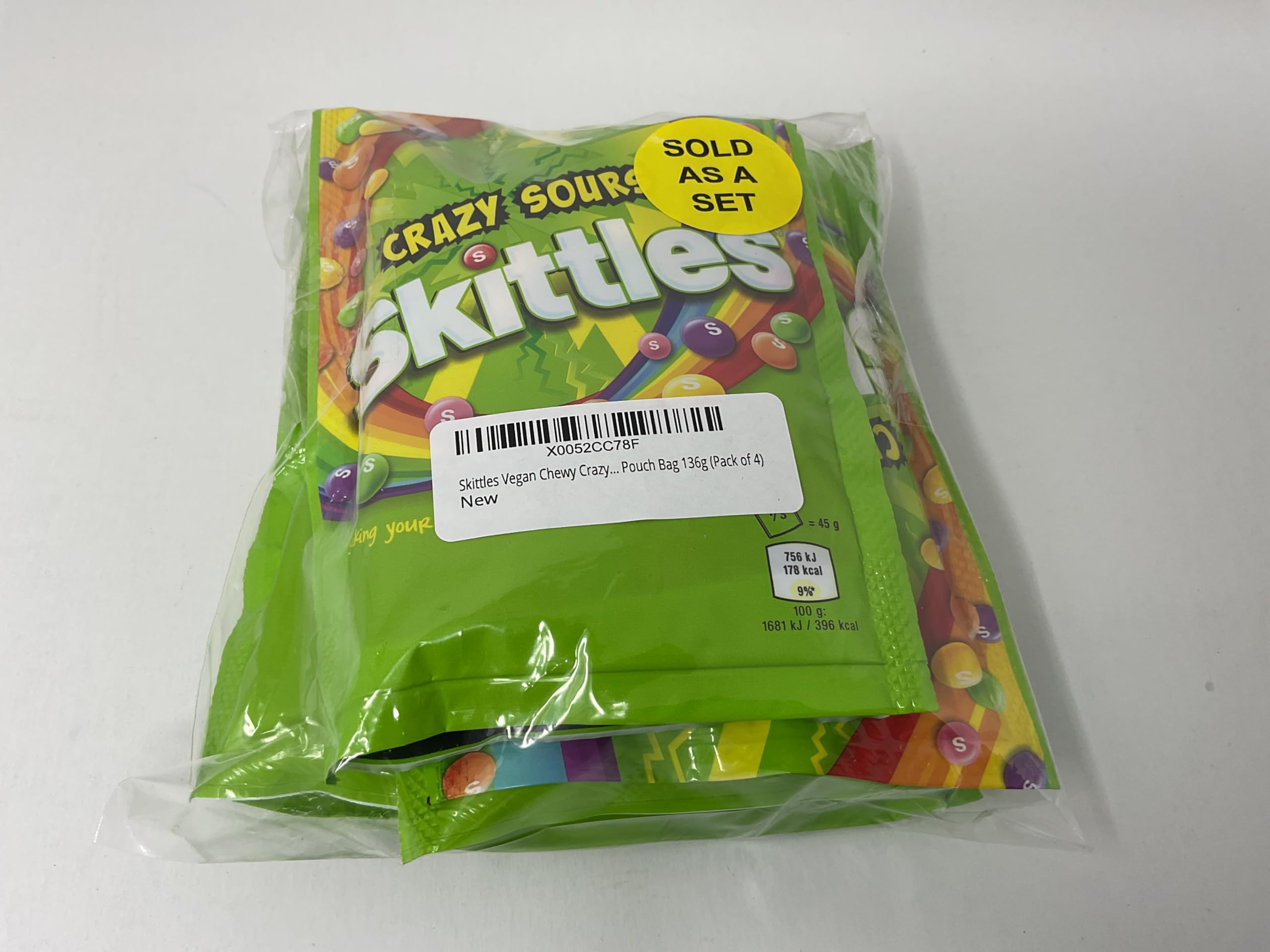 Skittles - Crazy Sour - Caramelos masticables ácidos - 174 g - Pack de 4 unidades
